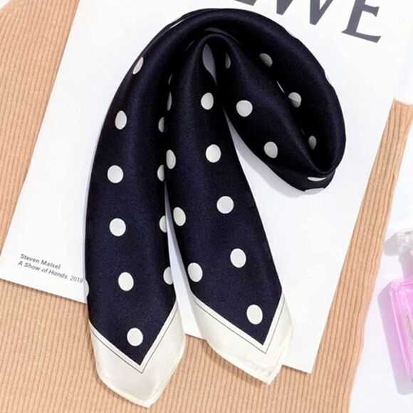 Black Polka Dot Mulberry Silk Neck Scarf - Picture 4 of 4